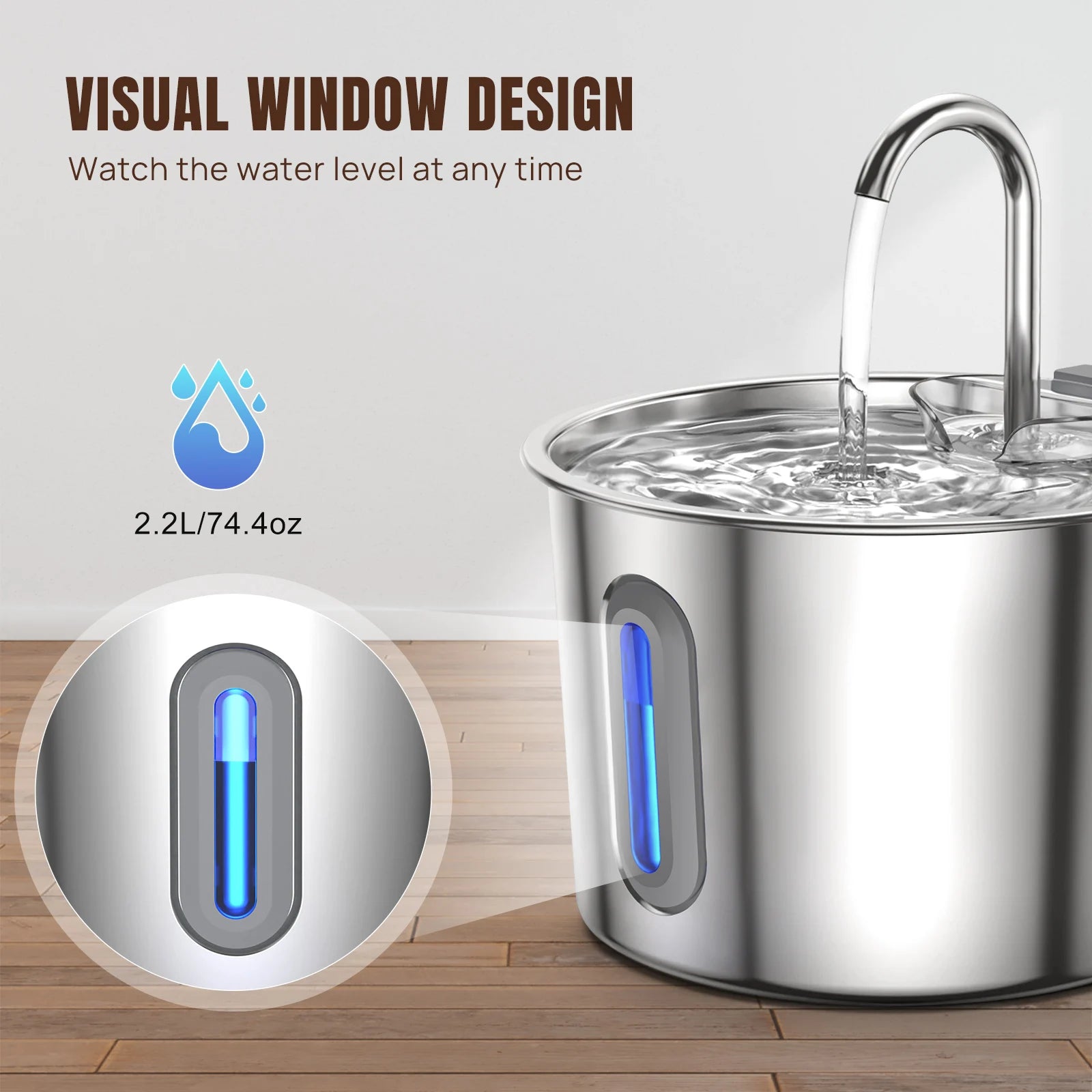 RestEase™ Stainless Steel Wired Pet Fountain 2.2L